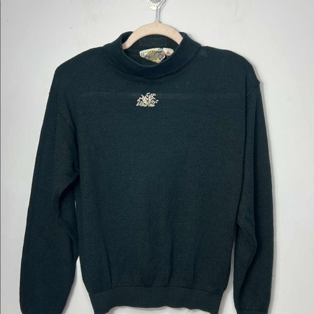 Vintage Floral Embroidery Mock Neck Sweater